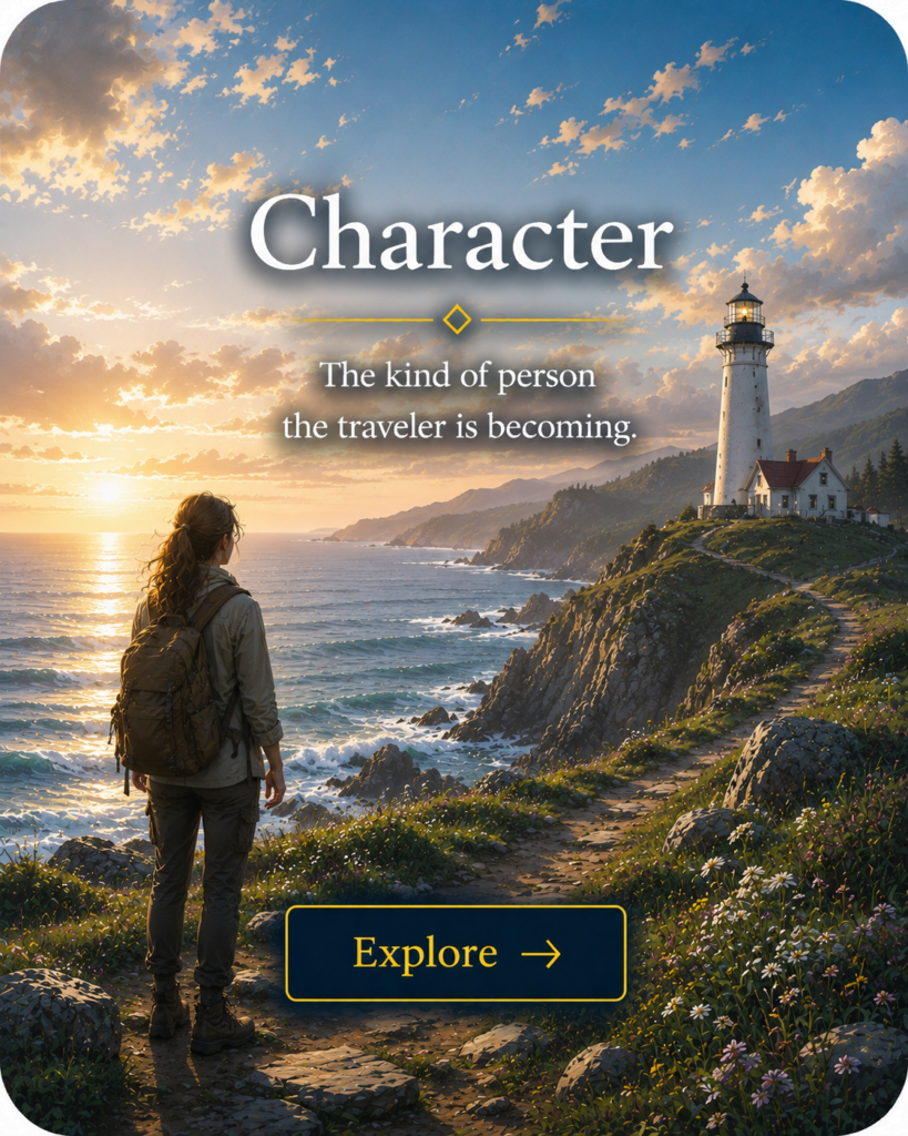a woman looking to a lighthouse and the sea
